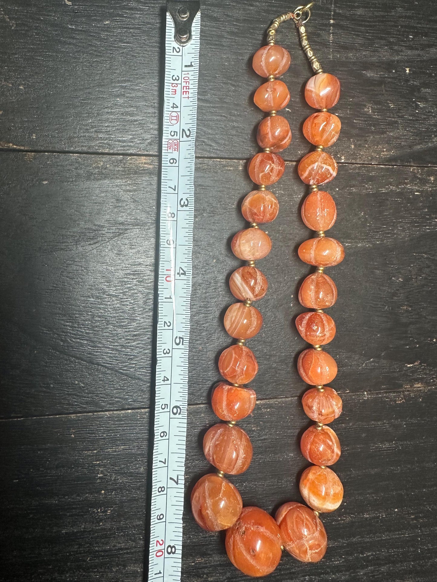 Unique Carnelian Melon Bead Necklace from Nepal | Boho Vintage Tribal Jewelry