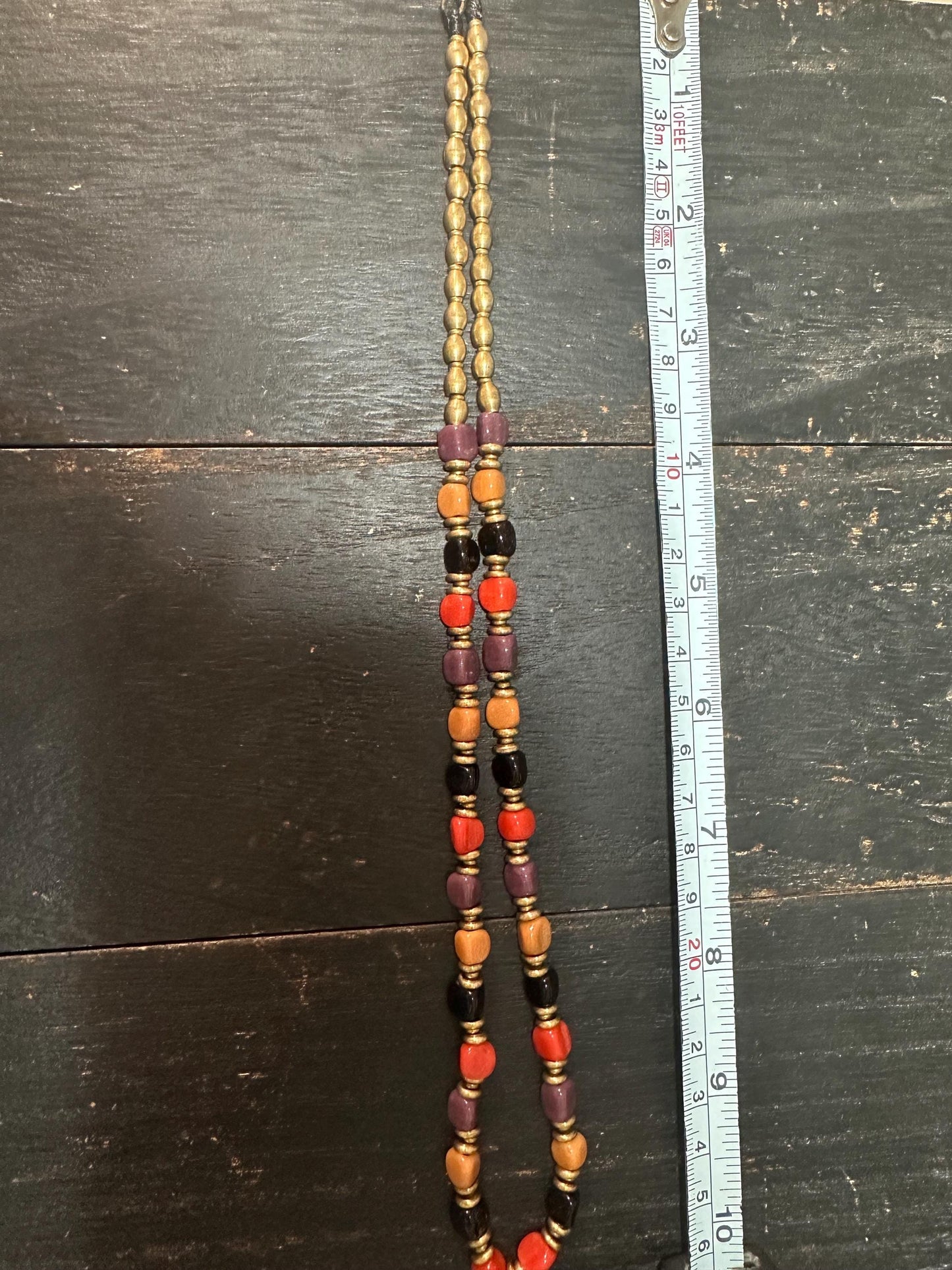 Vintage-Style Middle Eastern Glass Bead Necklace with Nepalese Brass Beads  Tribal Ethnic Jewelry