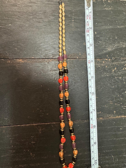 Vintage-Style Middle Eastern Glass Bead Necklace with Nepalese Brass Beads  Tribal Ethnic Jewelry