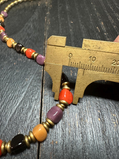 Vintage-Style Middle Eastern Glass Bead Necklace with Nepalese Brass Beads  Tribal Ethnic Jewelry