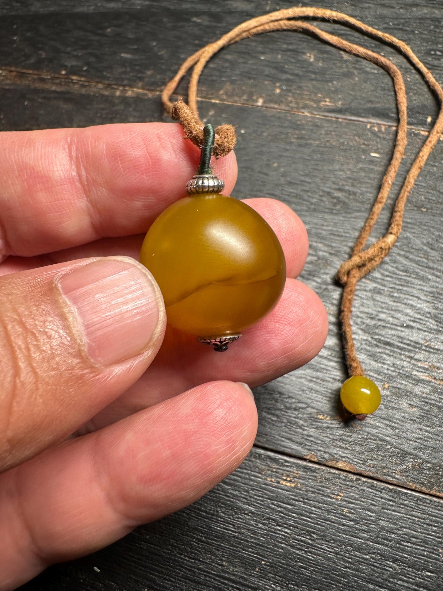 Rustic Yellow Agate Necklace: Boho Ethnic Leather Jewelry