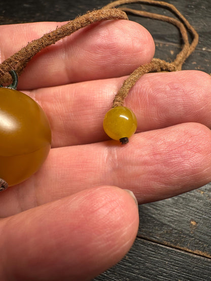 Rustic Yellow Agate Necklace: Boho Ethnic Leather Jewelry