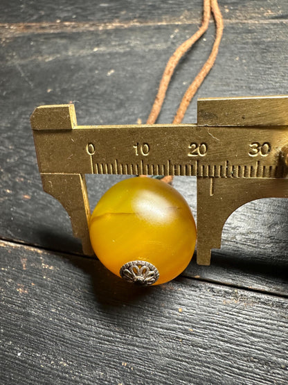 Rustic Yellow Agate Necklace: Boho Ethnic Leather Jewelry