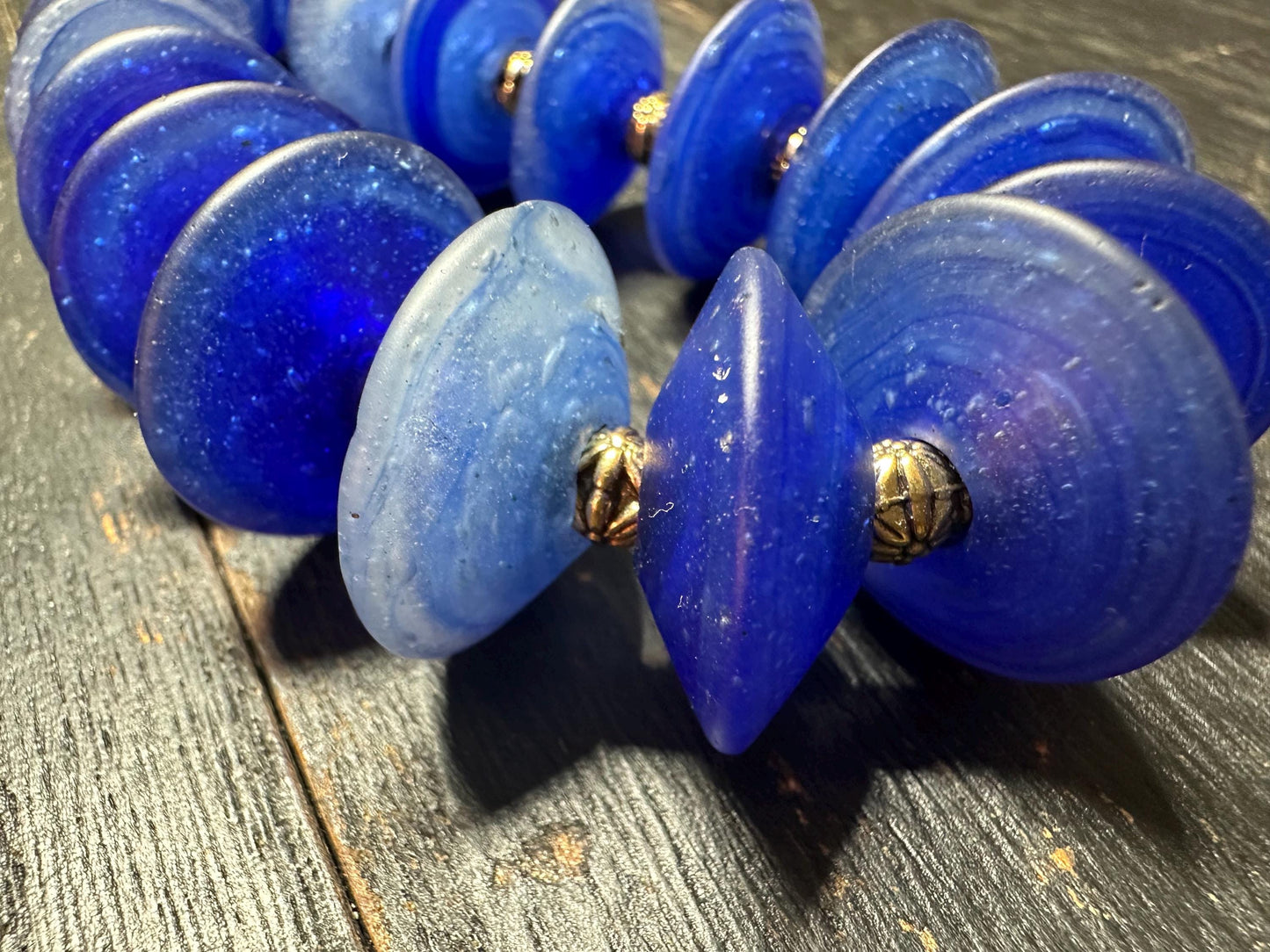 Vintage-Style Cobalt Blue Glass Bead Necklace from Nepal | Handmade Boho Tribal Jewelry