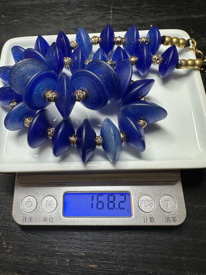 Vintage-Style Cobalt Blue Glass Bead Necklace from Nepal | Handmade Boho Tribal Jewelry