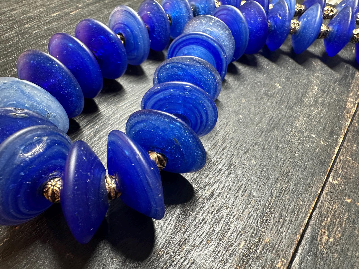 Vintage-Style Cobalt Blue Glass Bead Necklace from Nepal | Handmade Boho Tribal Jewelry