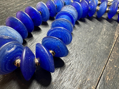 Vintage-Style Cobalt Blue Glass Bead Necklace from Nepal | Handmade Boho Tribal Jewelry