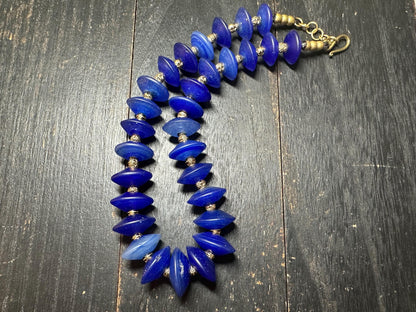 Vintage-Style Cobalt Blue Glass Bead Necklace from Nepal | Handmade Boho Tribal Jewelry