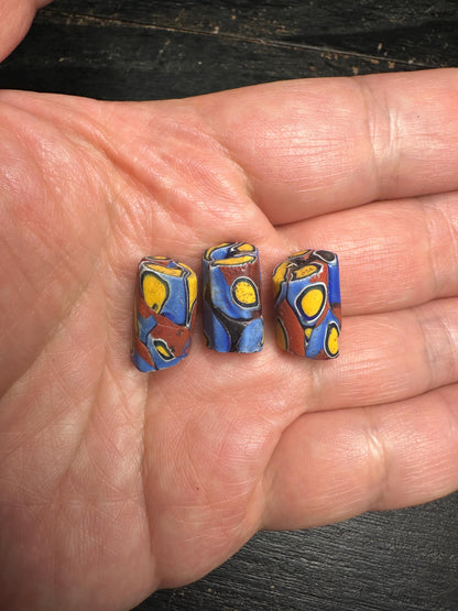 3 Pics Rare Venetian Millefiori Beads | African Trade Beads | Vintage Cylinder Glass Beads for Crafts