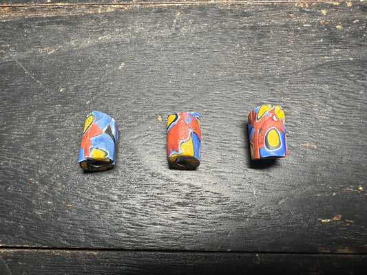 3 Pics Rare Venetian Millefiori Beads | African Trade Beads | Vintage Cylinder Glass Beads for Crafts