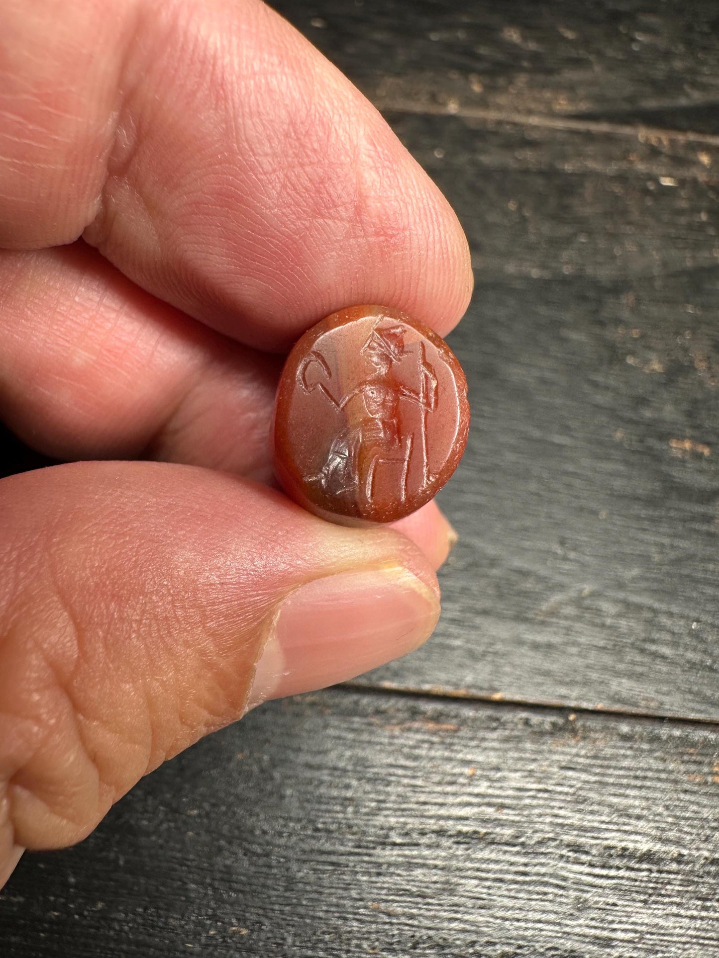 Hand-Carved Carnelian Intaglio Bead  Ancient Style Collectors Pendant  Rounded Back Amulet Stone