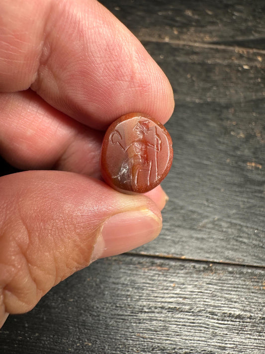 Hand-Carved Carnelian Intaglio Bead  Ancient Style Collectors Pendant  Rounded Back Amulet Stone