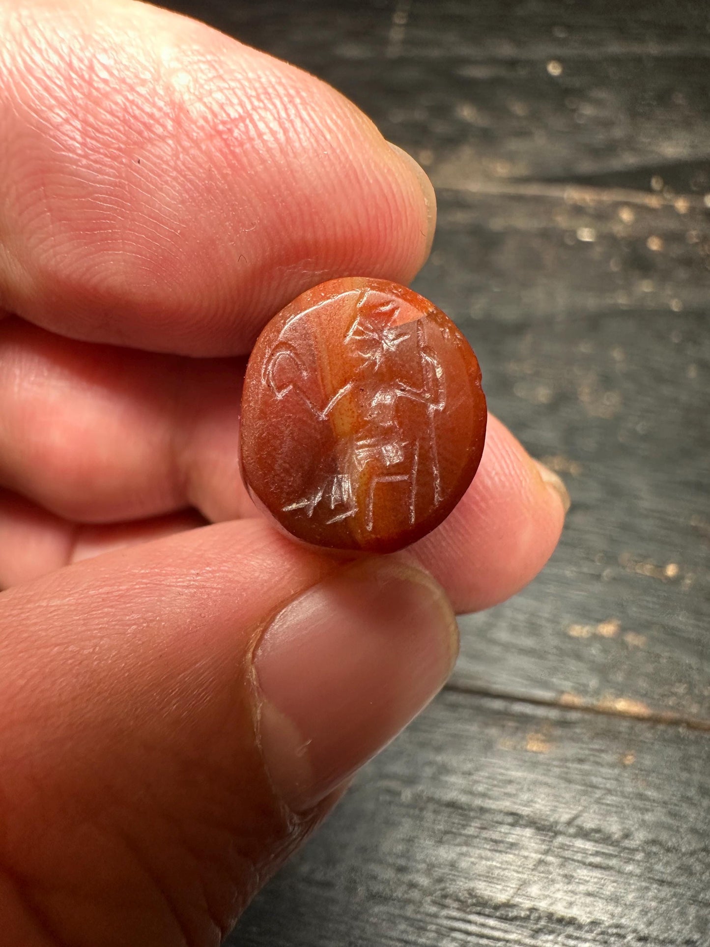 Hand-Carved Carnelian Intaglio Bead  Ancient Style Collectors Pendant  Rounded Back Amulet Stone