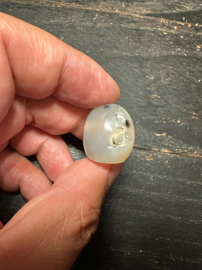 Vintage Style Agate Seal Pendant  Hand-Carved Intaglio Stone Bead  Rounded Amulet with Side Hole