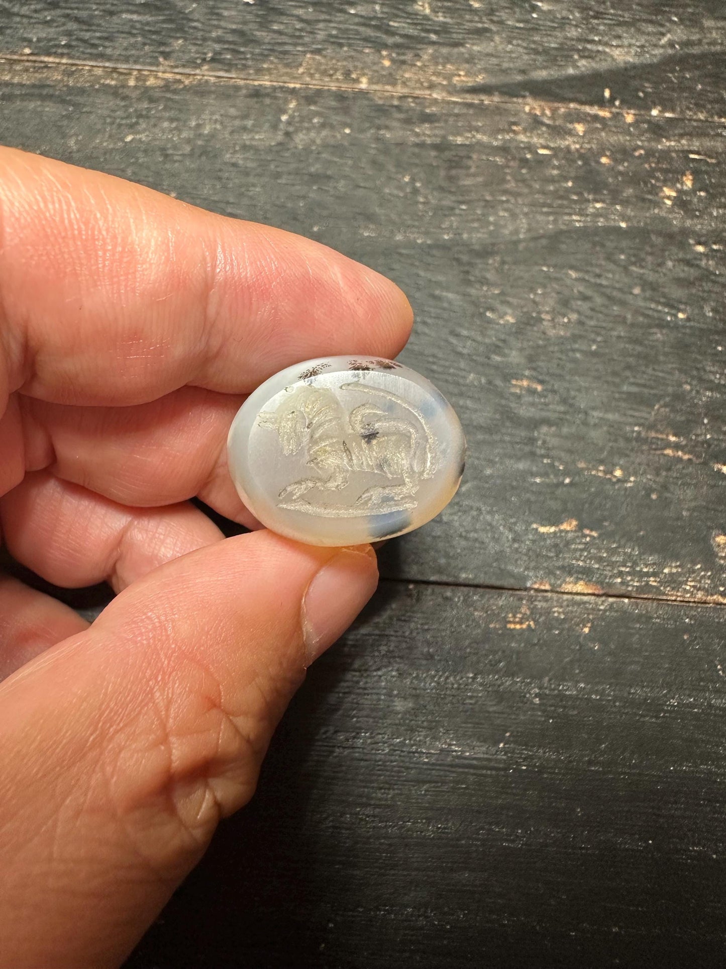 Vintage Style Agate Seal Pendant  Hand-Carved Intaglio Stone Bead  Rounded Amulet with Side Hole