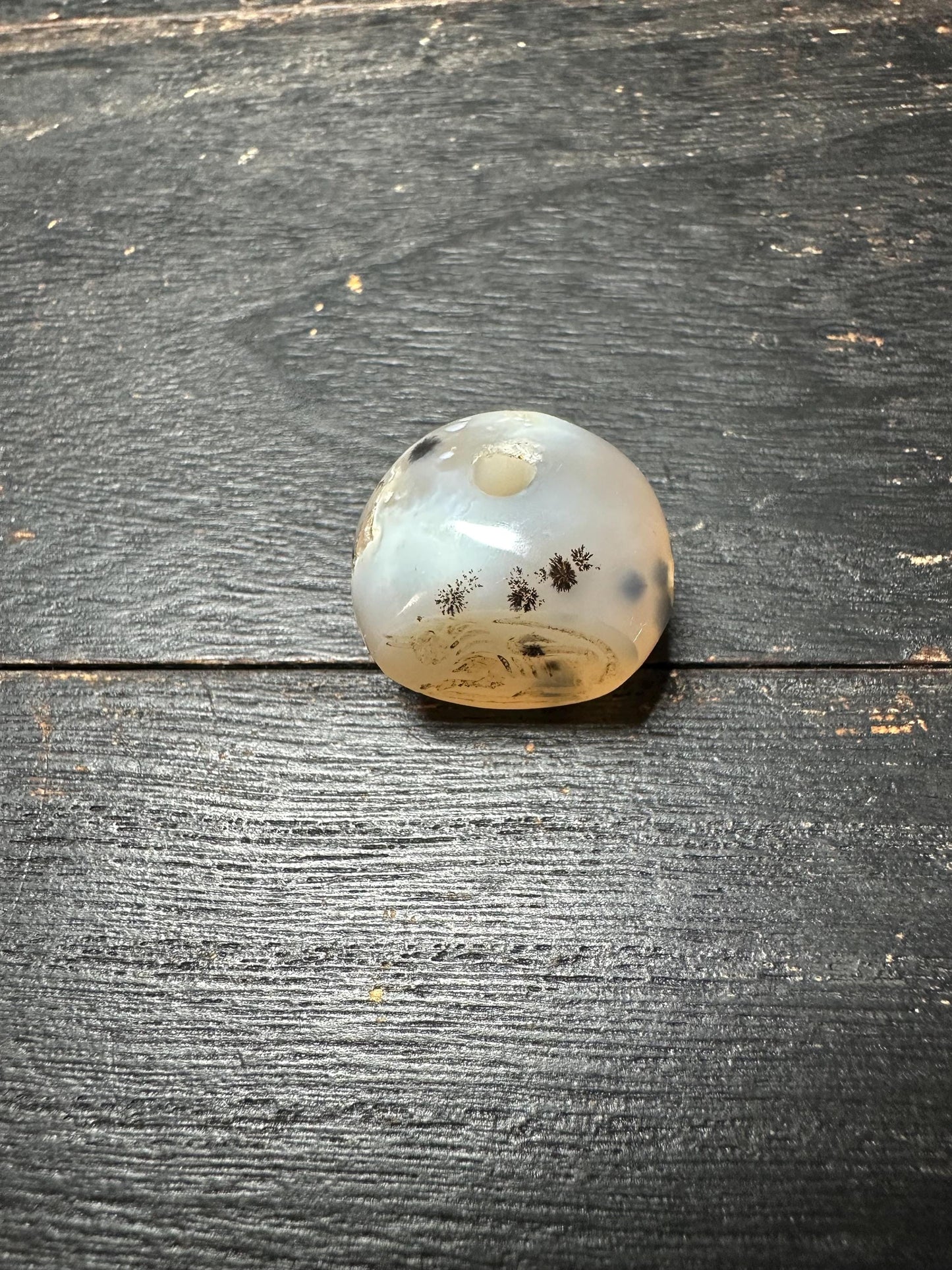 Vintage Style Agate Seal Pendant  Hand-Carved Intaglio Stone Bead  Rounded Amulet with Side Hole