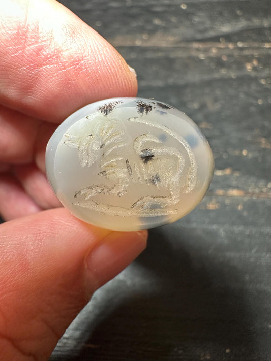 Vintage Style Agate Seal Pendant  Hand-Carved Intaglio Stone Bead  Rounded Amulet with Side Hole