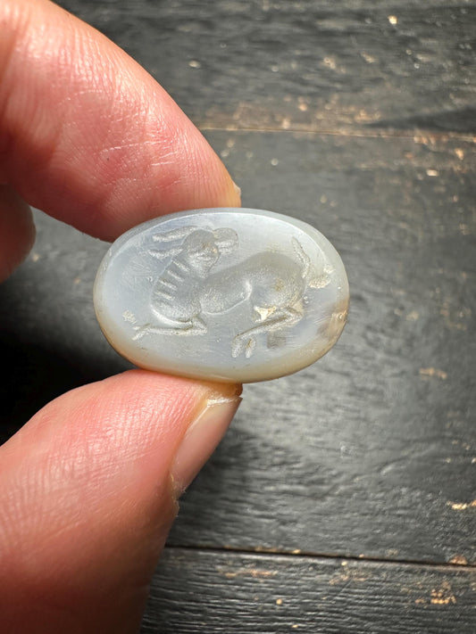 Hand Carved Agate Intaglio Pendant: Ancient Style Jewelry Bead