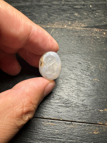 Primitive Style Agate Intaglio Bead  Carved Rounded Pendant  Ancient Tribal Jewelry Supply