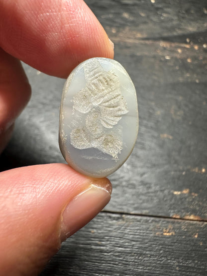Mystic Agate Seal Pendant  Hand Carved Ancient Intaglio  Rounded Back Amulet Bead