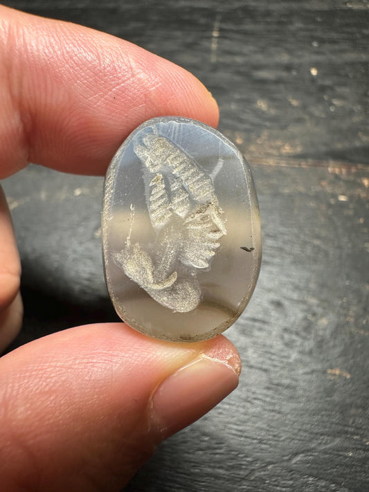 Natural Agate Pendant Bead  Side Drilled Rounded Stone  Hand Carved Intaglio Design