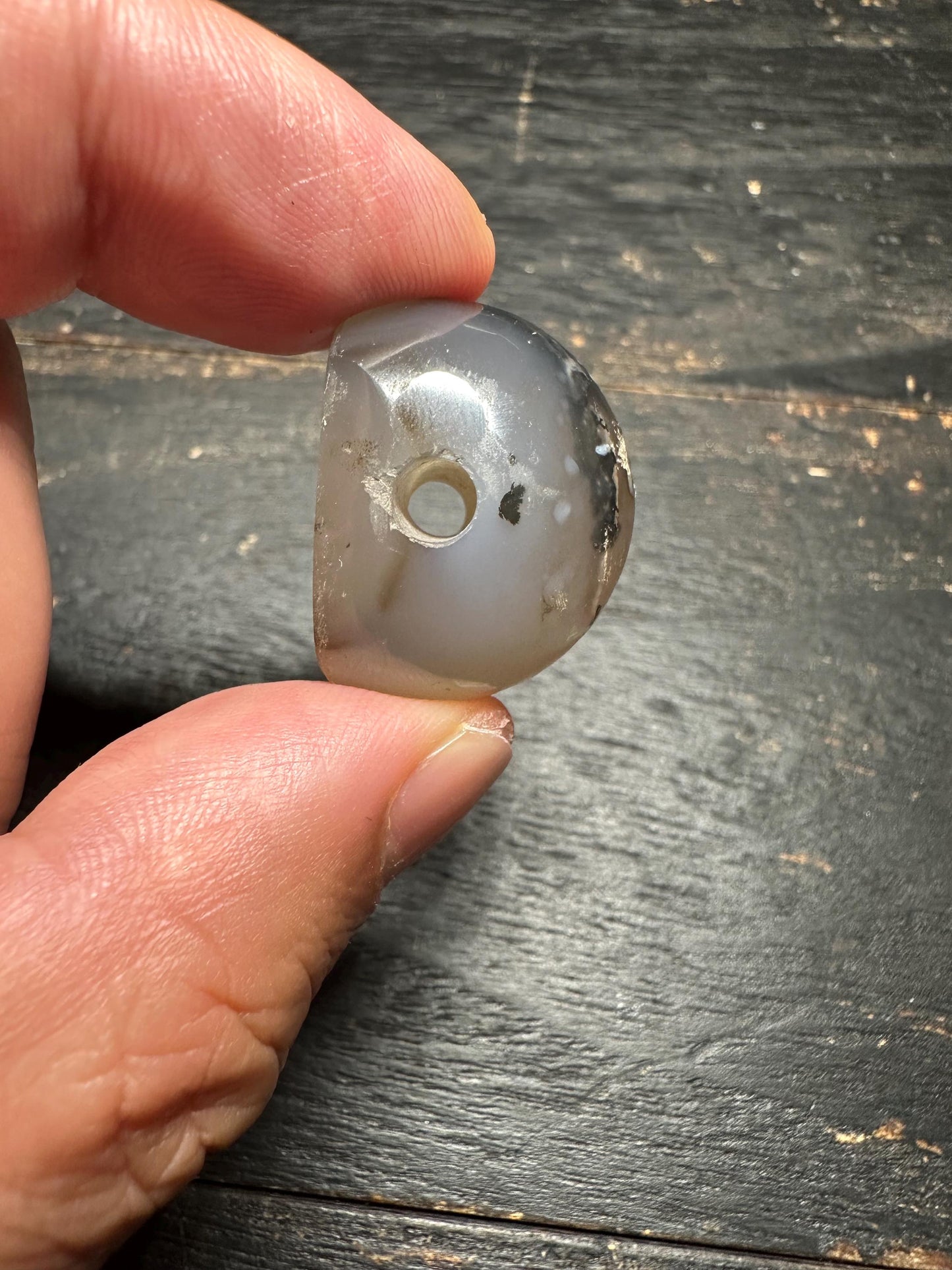 Natural Agate Pendant Bead  Side Drilled Rounded Stone  Hand Carved Intaglio Design