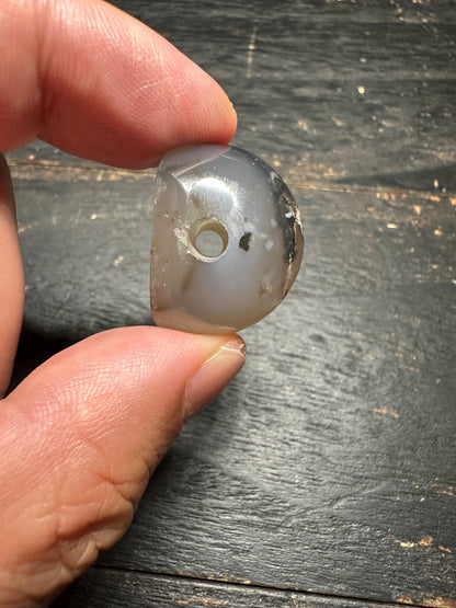 Natural Agate Pendant Bead  Side Drilled Rounded Stone  Hand Carved Intaglio Design