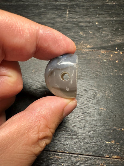 Natural Agate Pendant Bead  Side Drilled Rounded Stone  Hand Carved Intaglio Design
