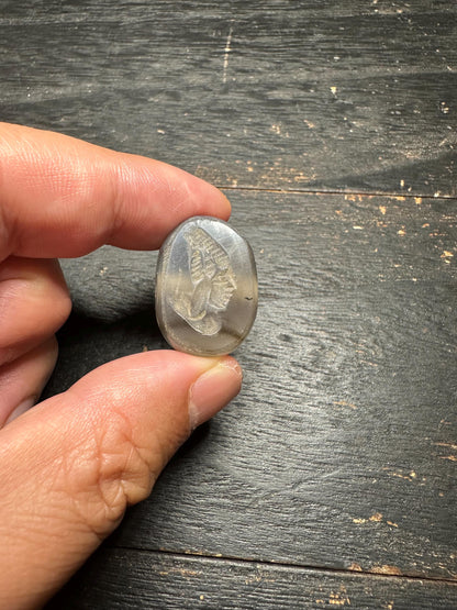 Natural Agate Pendant Bead  Side Drilled Rounded Stone  Hand Carved Intaglio Design