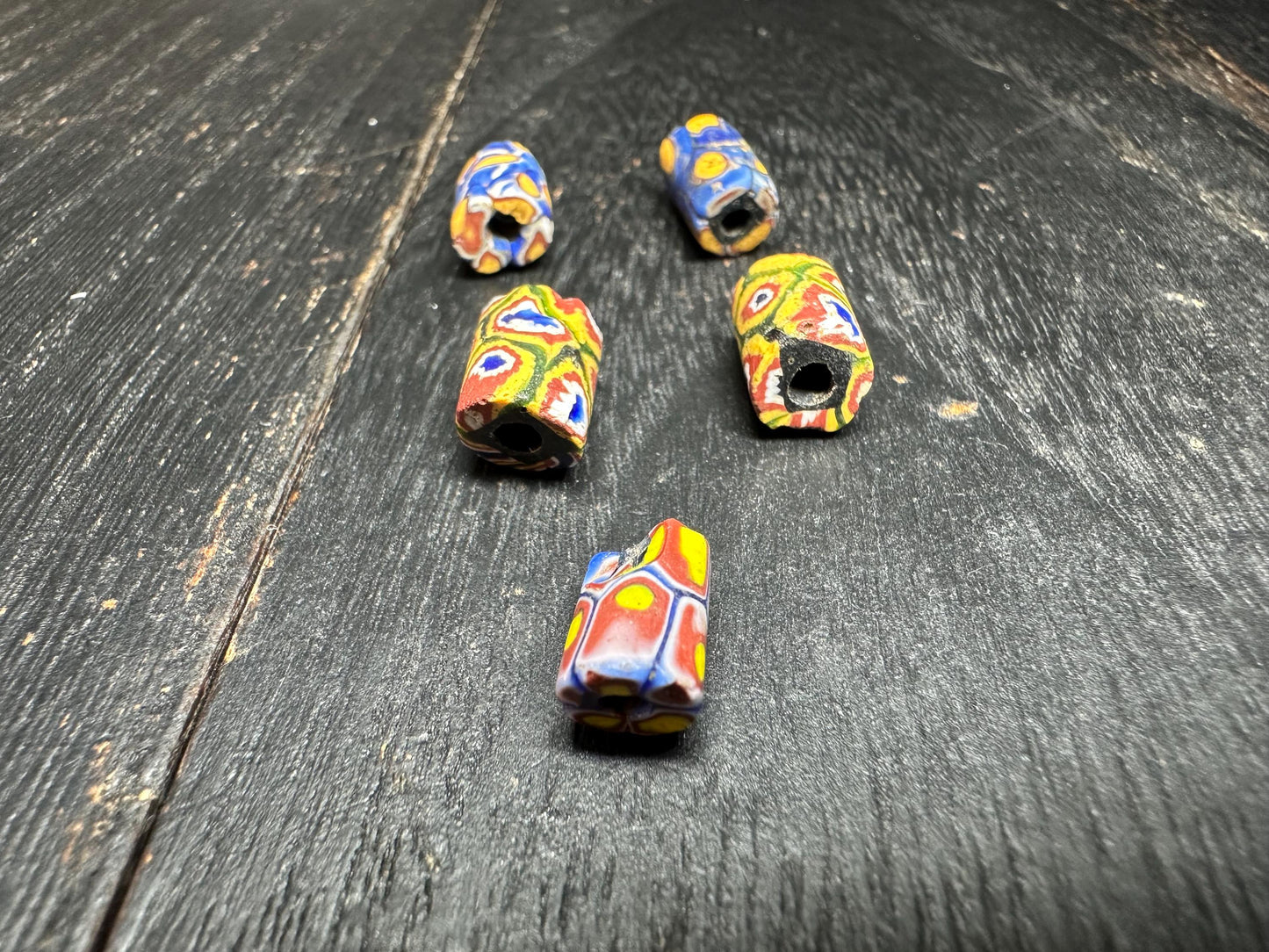5 Pics Antique Millefiori Glass Beads  Venetian African Trade Beads  Rare Cylinder Beads for Jewelry Making & Crafts