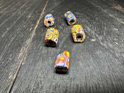 5 Pics Antique Millefiori Glass Beads  Venetian African Trade Beads  Rare Cylinder Beads for Jewelry Making & Crafts