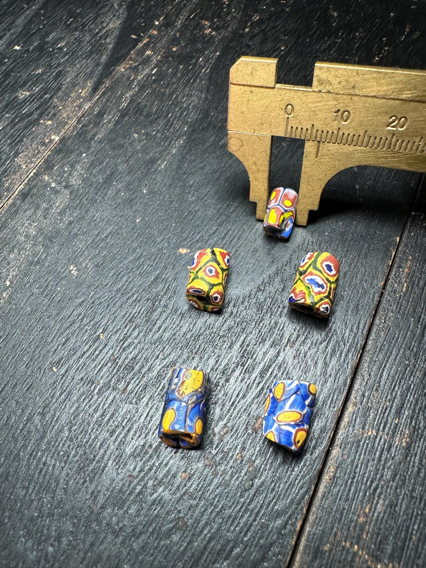 5 Pics Antique Millefiori Glass Beads  Venetian African Trade Beads  Rare Cylinder Beads for Jewelry Making & Crafts