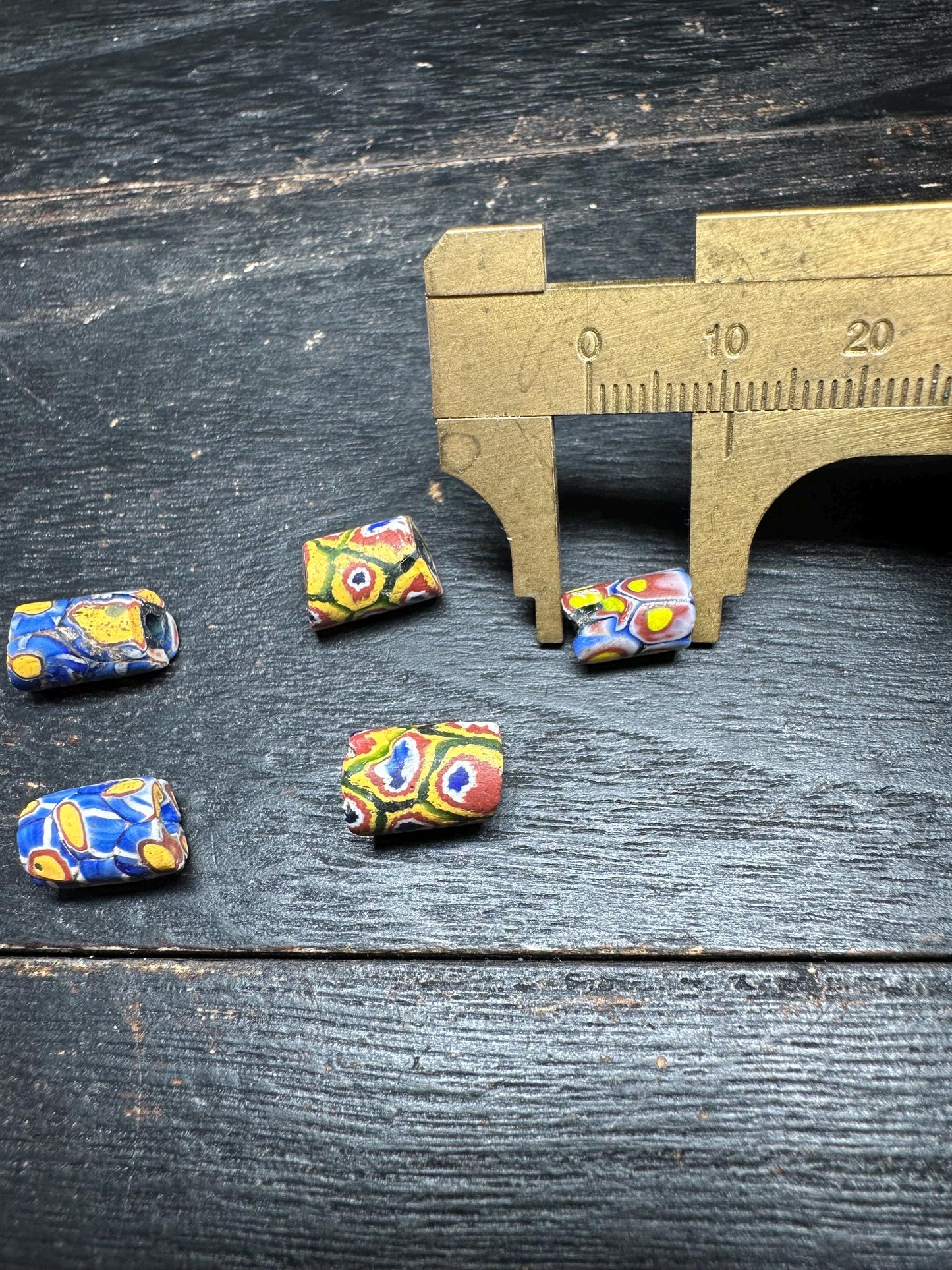 5 Pics Antique Millefiori Glass Beads  Venetian African Trade Beads  Rare Cylinder Beads for Jewelry Making & Crafts