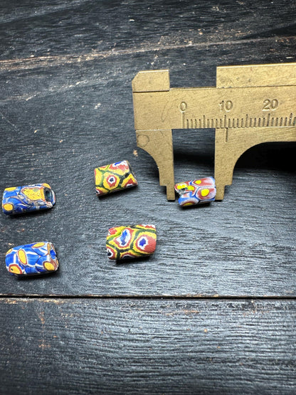 5 Pics Antique Millefiori Glass Beads  Venetian African Trade Beads  Rare Cylinder Beads for Jewelry Making & Crafts