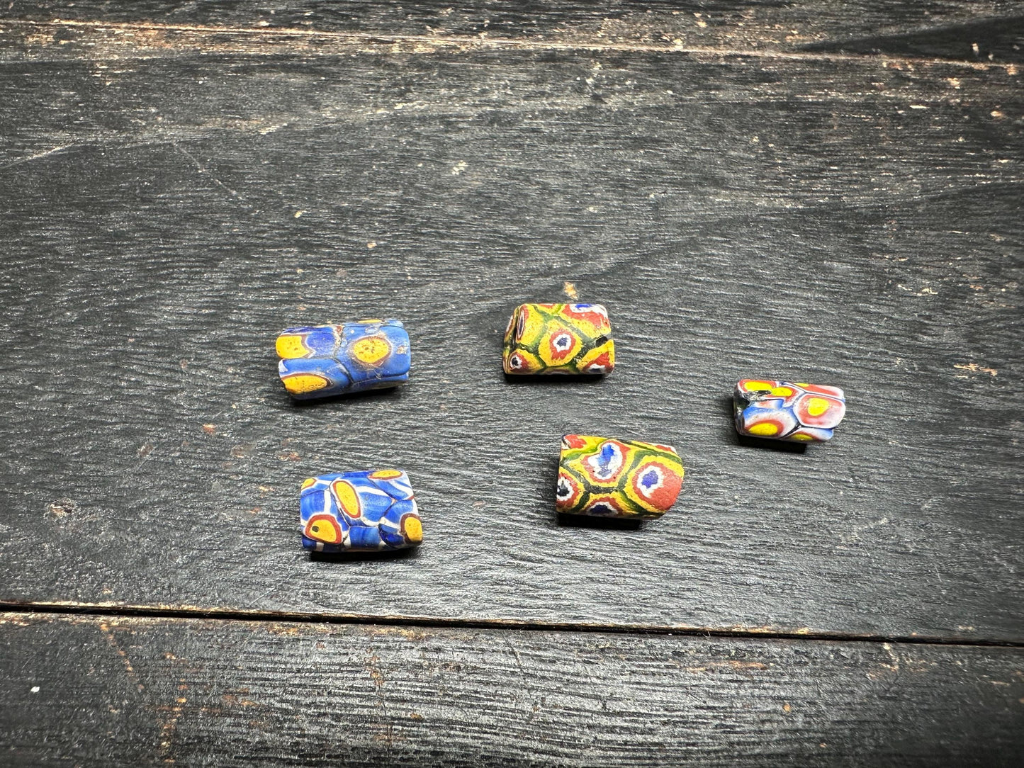5 Pics Antique Millefiori Glass Beads  Venetian African Trade Beads  Rare Cylinder Beads for Jewelry Making & Crafts