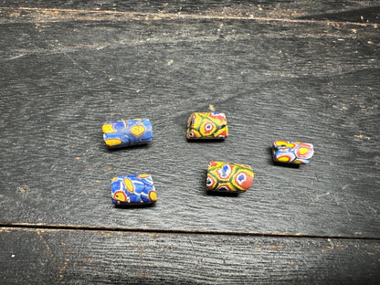 5 Pics Antique Millefiori Glass Beads  Venetian African Trade Beads  Rare Cylinder Beads for Jewelry Making & Crafts