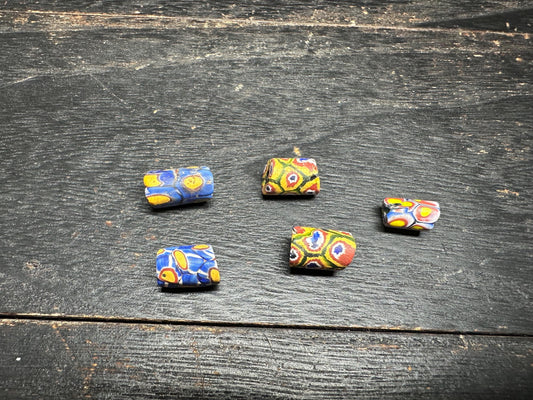 5 Pics Antique Millefiori Glass Beads  Venetian African Trade Beads  Rare Cylinder Beads for Jewelry Making & Crafts