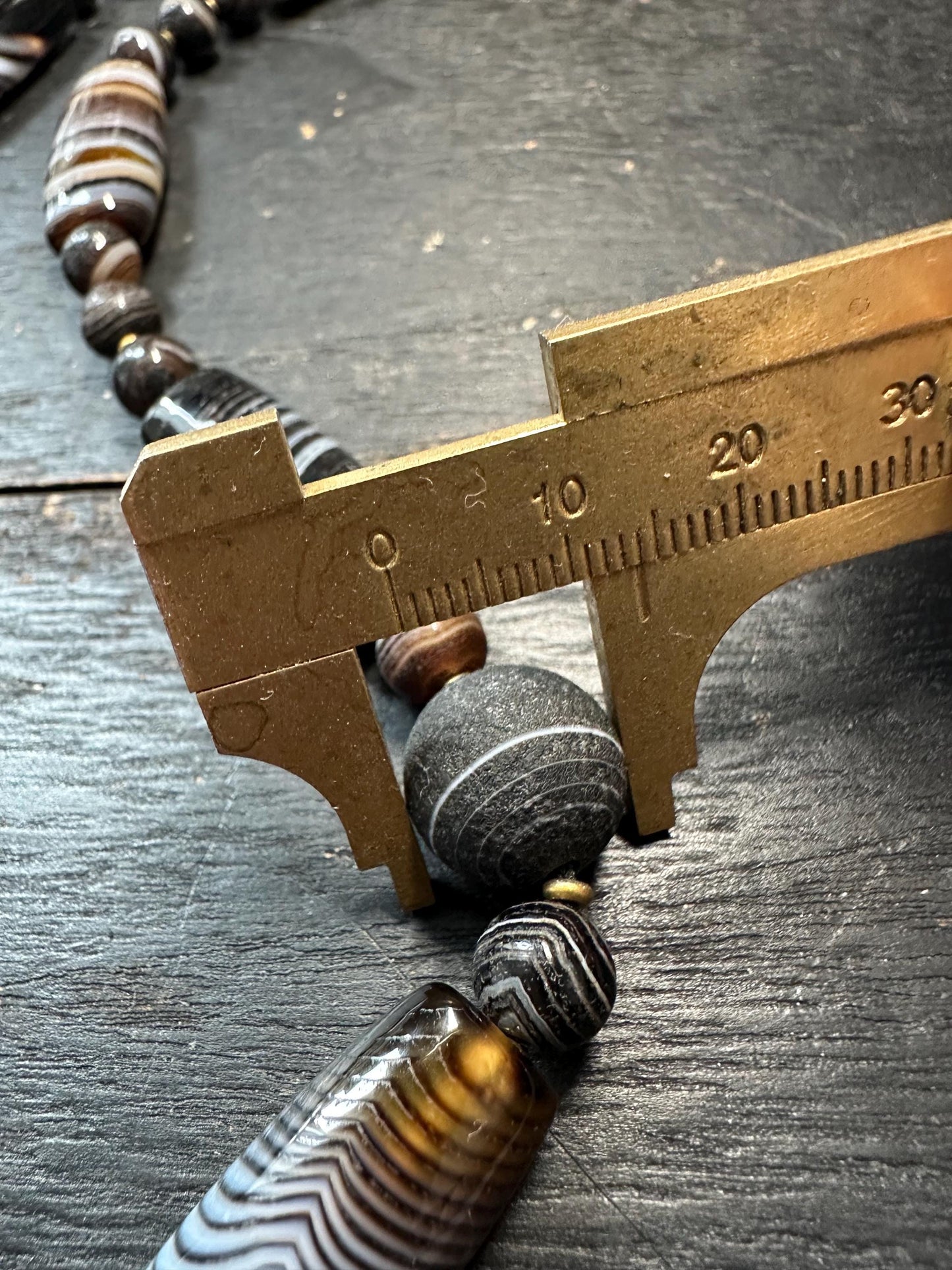 Tibetan Agate Dzi Bead Necklace: Himalayan Tribal Protection Jewelry