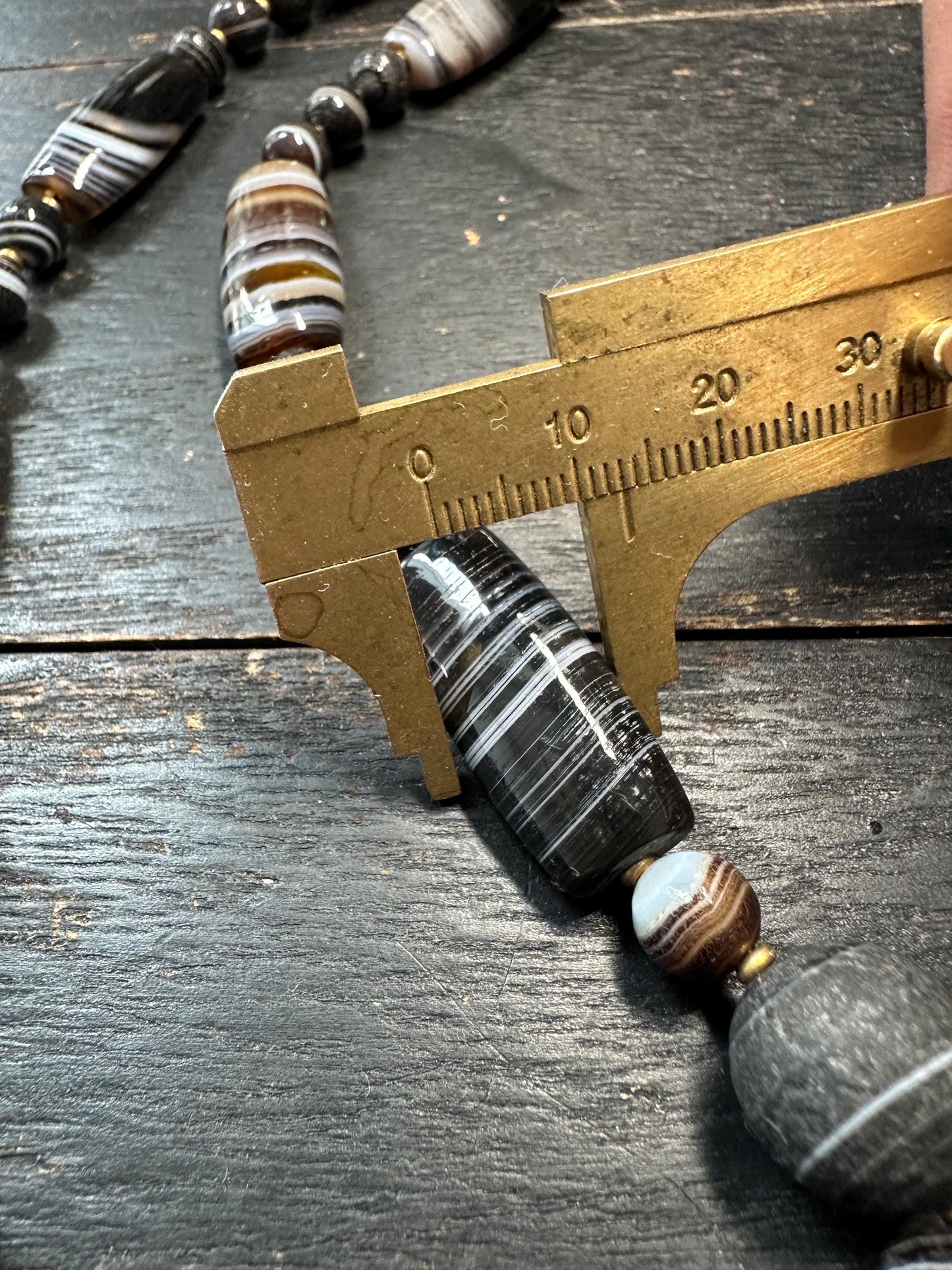 Tibetan Agate Dzi Bead Necklace: Himalayan Tribal Protection Jewelry