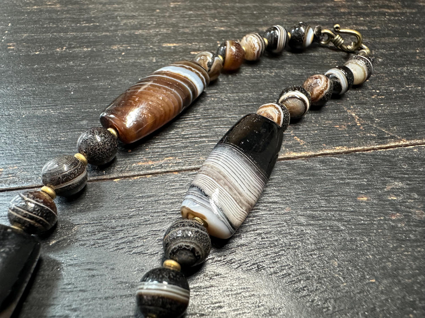 Tibetan Agate Dzi Bead Necklace: Himalayan Tribal Protection Jewelry