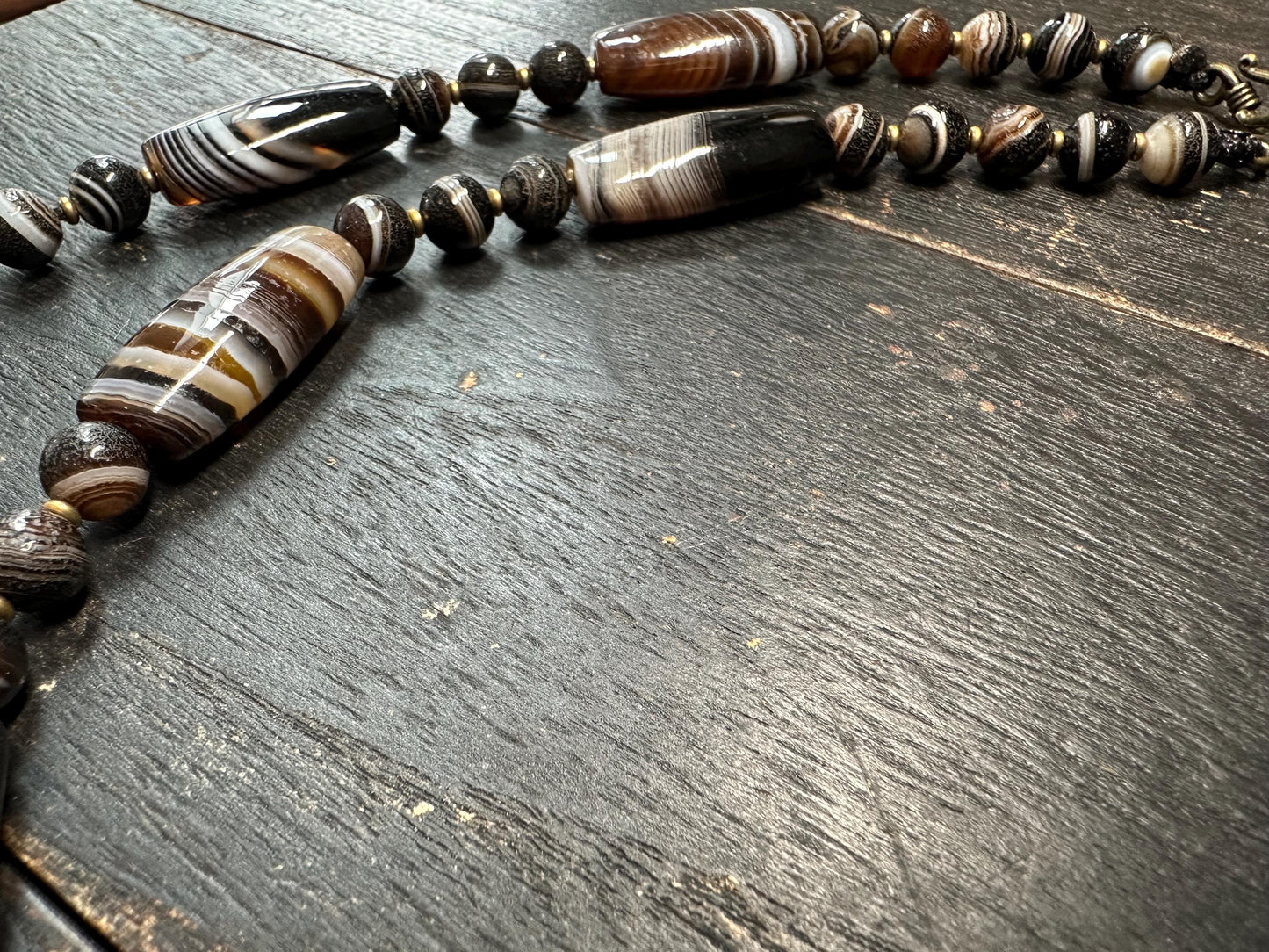 Tibetan Agate Dzi Bead Necklace: Himalayan Tribal Protection Jewelry