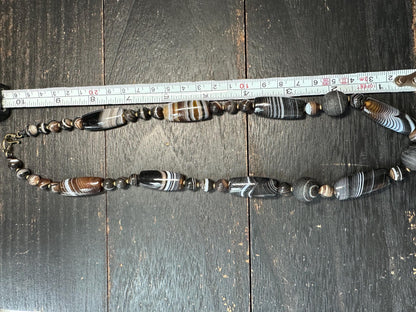 Tibetan Agate Dzi Bead Necklace: Himalayan Tribal Protection Jewelry