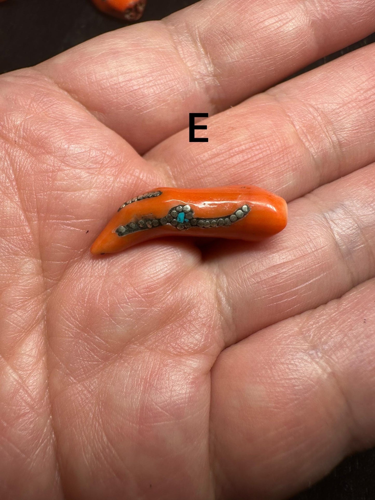 Red Coral Horn Pendant: Turquoise Inlay, Boho Ethnic Amulet