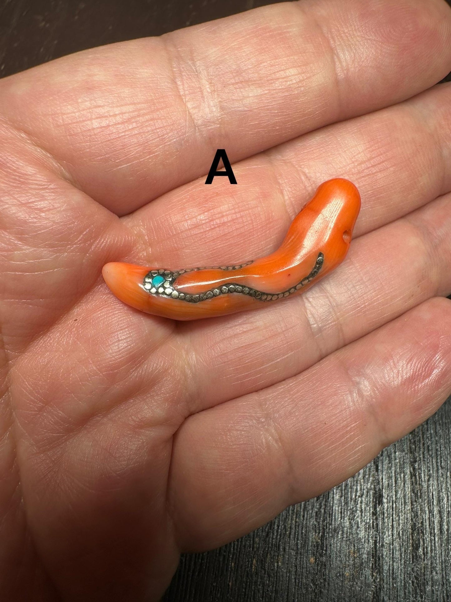 Red Coral Horn Pendant: Turquoise Inlay, Boho Ethnic Amulet