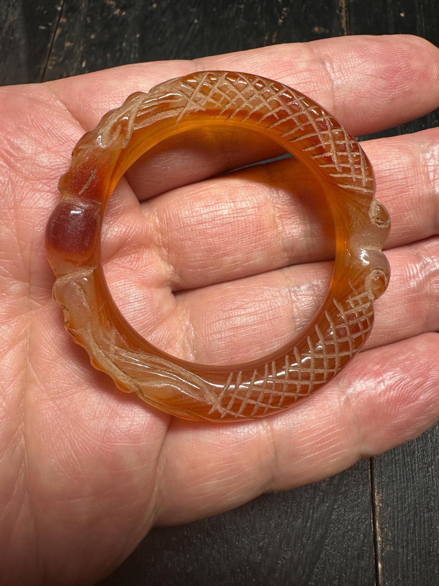 Tibetan Carnelian Ring Amulet  Hand-Carved Agate Bangle from Nepal, Vintage Ritual Jewelry