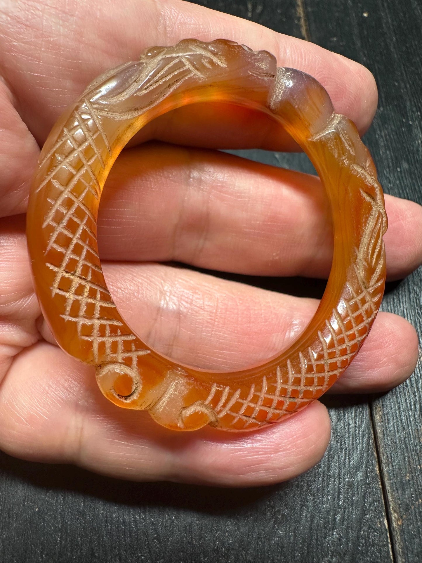 Tibetan Carnelian Ring Amulet  Hand-Carved Agate Bangle from Nepal, Vintage Ritual Jewelry