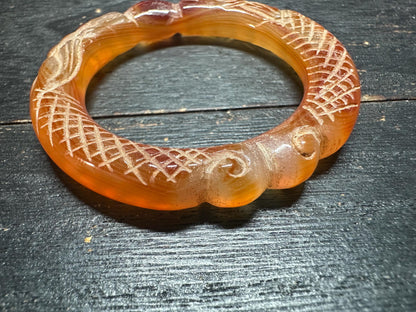 Tibetan Carnelian Ring Amulet  Hand-Carved Agate Bangle from Nepal, Vintage Ritual Jewelry