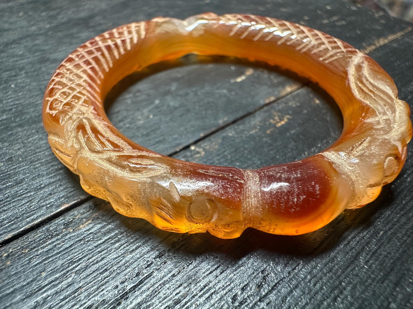 Tibetan Carnelian Ring Amulet  Hand-Carved Agate Bangle from Nepal, Vintage Ritual Jewelry