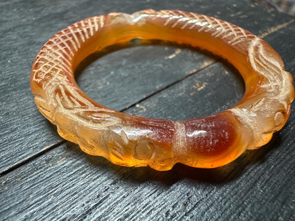 Tibetan Carnelian Ring Amulet  Hand-Carved Agate Bangle from Nepal, Vintage Ritual Jewelry