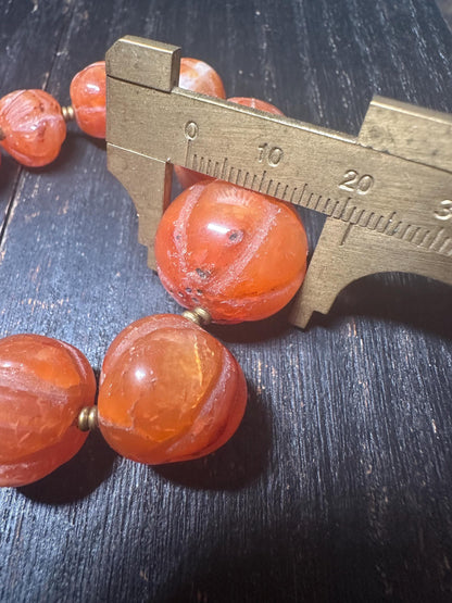 Unique Carnelian Melon Bead Necklace from Nepal | Boho Vintage Tribal Jewelry